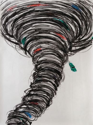 Hurricane, 2005. Crayon on paper. 58.5 x 39 in. Huracán, 2005. Crayón sobre papel. 150 x 100 cm Collection/Colección: Eduardo de Royere y Sra. Courtesy/Cortesía: Galería Alberto Sendrós