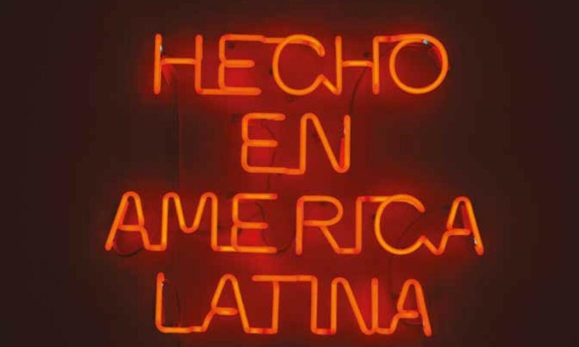 Dolores Cáceres, Hecho en America Latina [Made in Latin America], 2013 10 mm. red neon, 65 cm. x 55 cm. x 5 cm. Private collection. / Neón rojo de 10 mm. 65 cm x 55 x 5 cm.