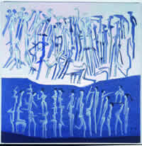 "Ceremonial para Invocar las Lluvias", acrylic on canvas, 49 x 49", 1997.
