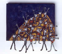 "En la colina", acrílico y cerámica sobre tela, 30 x 40 cm