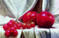"Manzanas y Uvas", 90 x 130 cm, Oleo sobre tela.