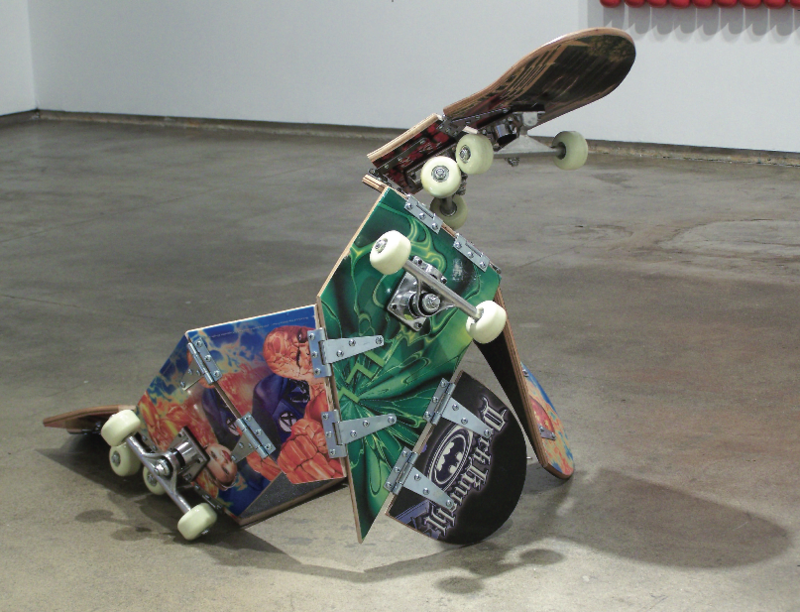 Kukulkán (skateboard with hinges). 2008. Wood and stainless steel. Dimensions variable. kukulkán (patineta con bisagras). 2008. Madera y acero inoxidable. Dimensiones variables. Courtesy/cortesía: Josée Bienvenu Gallery, New York