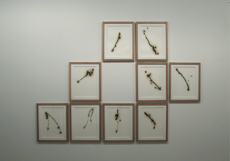 Untitled (9 individual pieces of oil stains on paper). 2008. Cotton paper and automotive oil. 19.89 x 15.99 in. Sin título (9 piezas individuales de manchas de aceite sobre papel) 2008. Papel de algodón y aceite automotor. 51 x 41 cm. Courtesy/cortesía: Josée Bienvenu Gallery, New York.