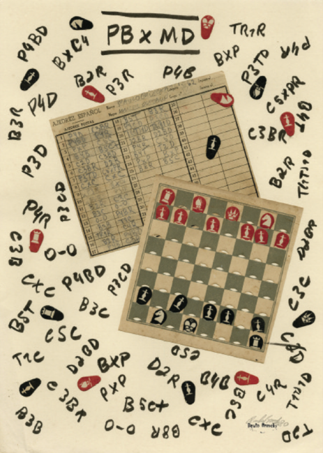 PB x MD, 1980. Collage and Pilot pen on paper, 12.8 x 9.2 in. Collage y lapicera Pilot sobre papel, 32,5 x 23,5 cm.