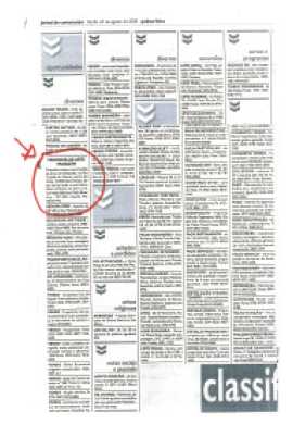 Arte clasificada, 2009. Advertisement in newspaper. Anuncio en página de periódico