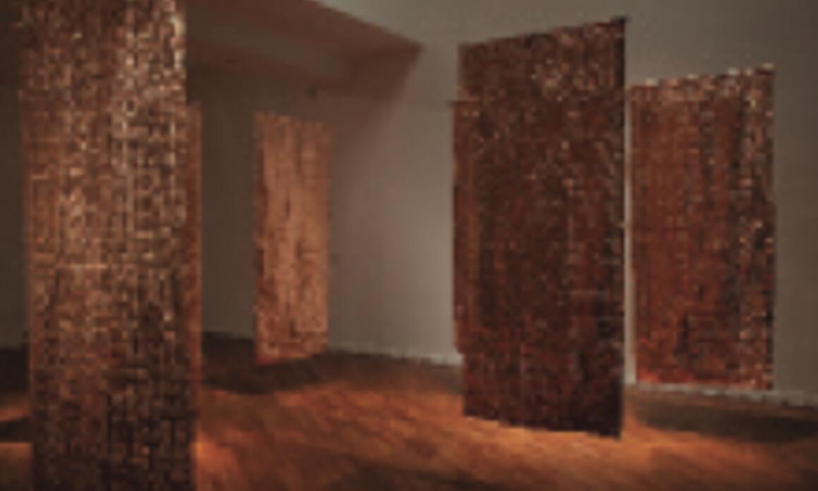 Dwell, 2010. Weaved copper seven panels conforming a room variable measures in space, each panel. Photo: Fernando Bryce. Habitacion, 2010. Cobre tejido siete paneles conformando una habitacion Medidas varia- bles, cada panel mide 260 x 120 cm.