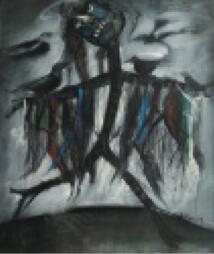 The Scarecrow, 2009. Mixed media on can- vas, re tela, 73.2 x 61.4 in. Courtesy Alinka Arte Contemporáneo. La Espantapájaros, 2009. Mixta sobre tela, 186 x 156 cm. Cortesía: Alinka Arte Contemporáneo