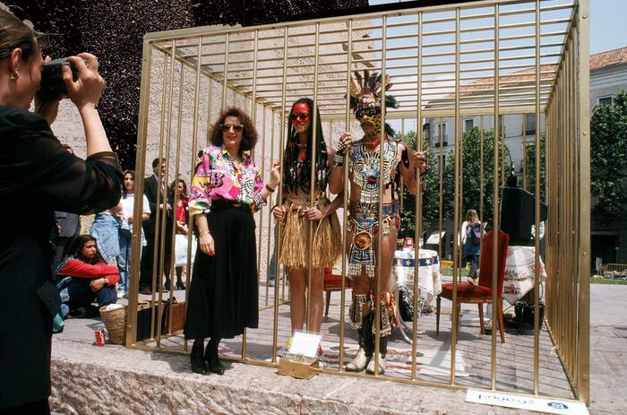 Coco Fusco, The Couple in the Cage: A Guatinaui Odyssey, 1993.