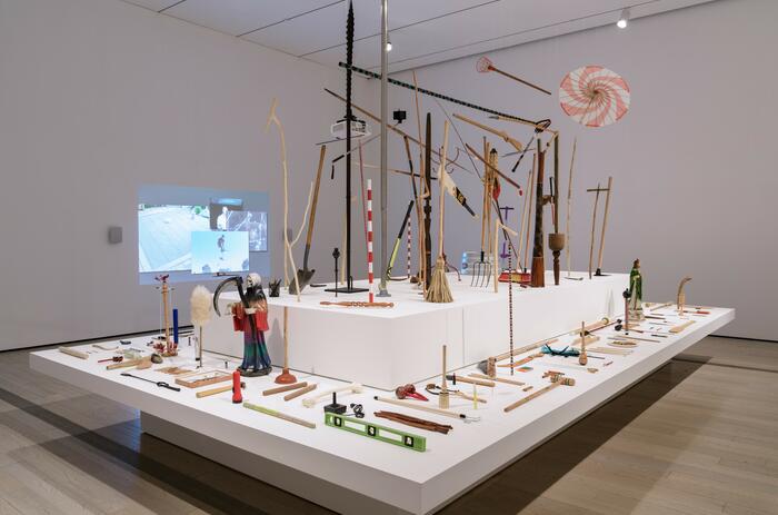 14.	Michael Linares, Museo del palo (Museum of the Stick), 2013–17, and Una historia aleatoria del palo (An Aleatory History of the Stick), 2014. (LACMA, Home—So Different, So Appealing)