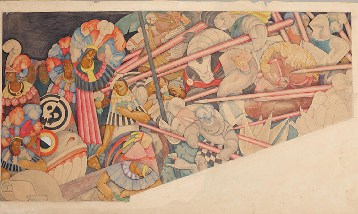 05.	Jean Charlot, detail of mural The Massacre in the Main Temple, Mexico City, 1922–1923. Fresco, 14’ x 26’ © The Jean Charlot Estate LLC, with permission. Photograph © Bob Schalkwijk.