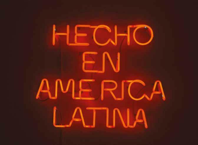 Dolores Cáceres, Hecho en America Latina [Made in Latin America], 2013 10 mm. red neon, 65 cm. x 55 cm. x 5 cm. Private collection. / Neón rojo de 10 mm. 65 cm x 55 x 5 cm.