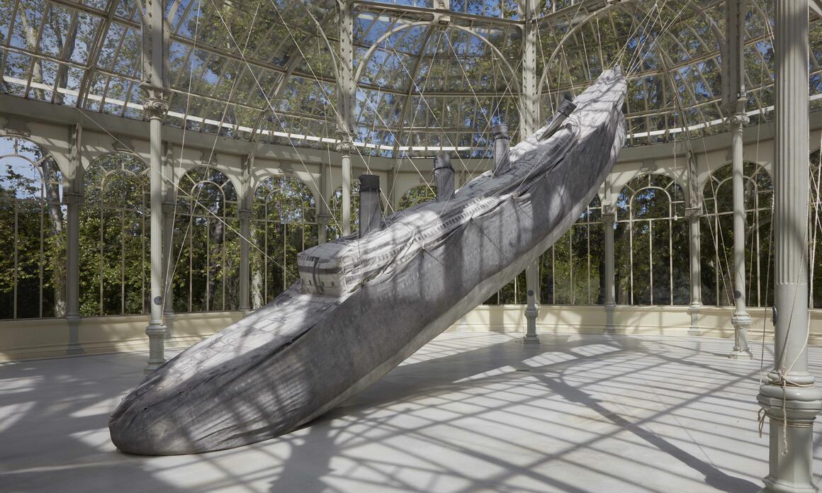 Damián Ortega, El cohete y el abismo [The Rocket and the Abyss]. Exhibition view. Palacio de Cristal, Parque del Retiro. May 2016. Photograph: Joaquín Cortés/Román Lores.  Museo Nacional Centro de Arte Reina Sofía