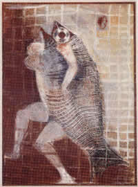 "Mujer pescado", óleo s/papel s/madera, 76 x 55 cm, 1979