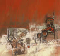 "Silla negra en rojo", técnica mixta, 85 x 90 cm, 1998.