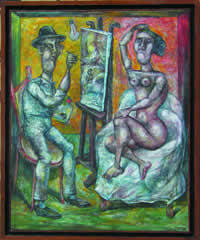 "El pintor y su modelo", óleo sobre tela, 70 x 100 cm