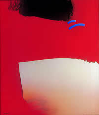 "Preto e branco no fundo vermelho", Acrílica sobre tela, 150 x 130 cm.