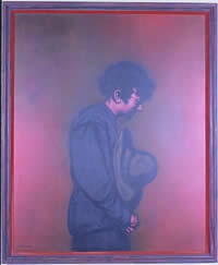 Rafael Coronel (México), "Hombre con sombrero" c. 1980, Oil on canvas 49 x 39 in.